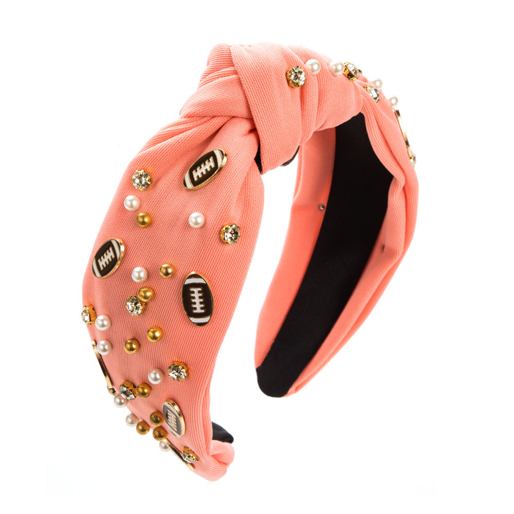 Wholesale Rugby Decoration Wide Edge Pearl Fabric Headband